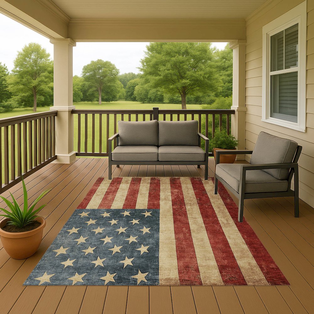 Machine Washable Indoor/Outdoor Americana Red 3' x 5' Rug. Picture 7