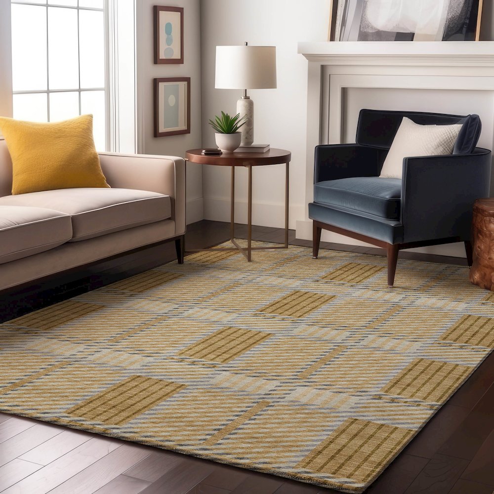 Premium Machine Washable Mayfield AMF1000 Gold 3' x 5' Rug. Picture 5