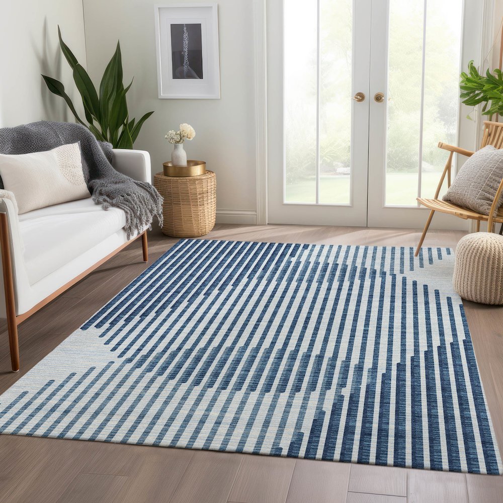 Premium Machine Washable Mayfield AMF1001 Blue 3' x 5' Rug. Picture 6
