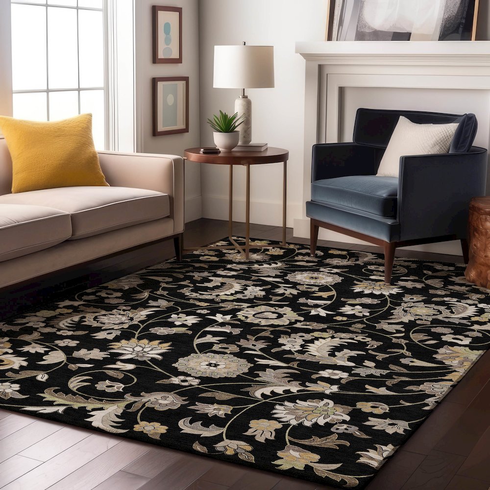 Premium Machine Washable Mayfield AMF1006 Black 3' x 5' Rug. Picture 5