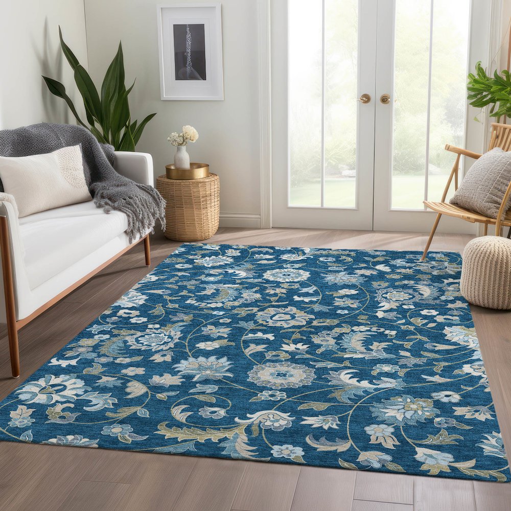 Premium Machine Washable Mayfield AMF1006 Navy 3' x 5' Rug. Picture 6