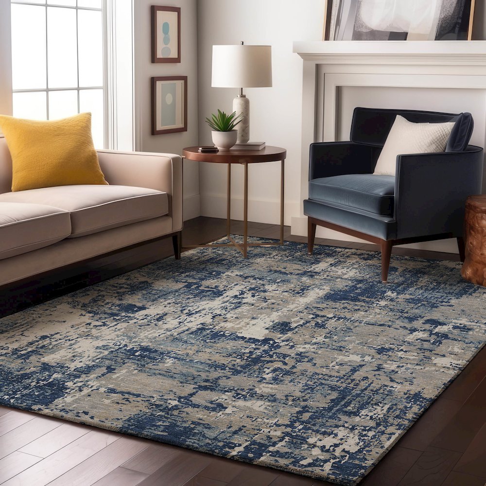 Premium Machine Washable Mayfield AMF1008 Navy 3' x 5' Rug. Picture 5