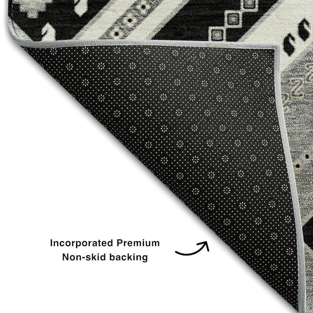 Premium Machine Washable Mayfield AMF1010 Black 2'3" x 7'6" Runner Rug. Picture 2