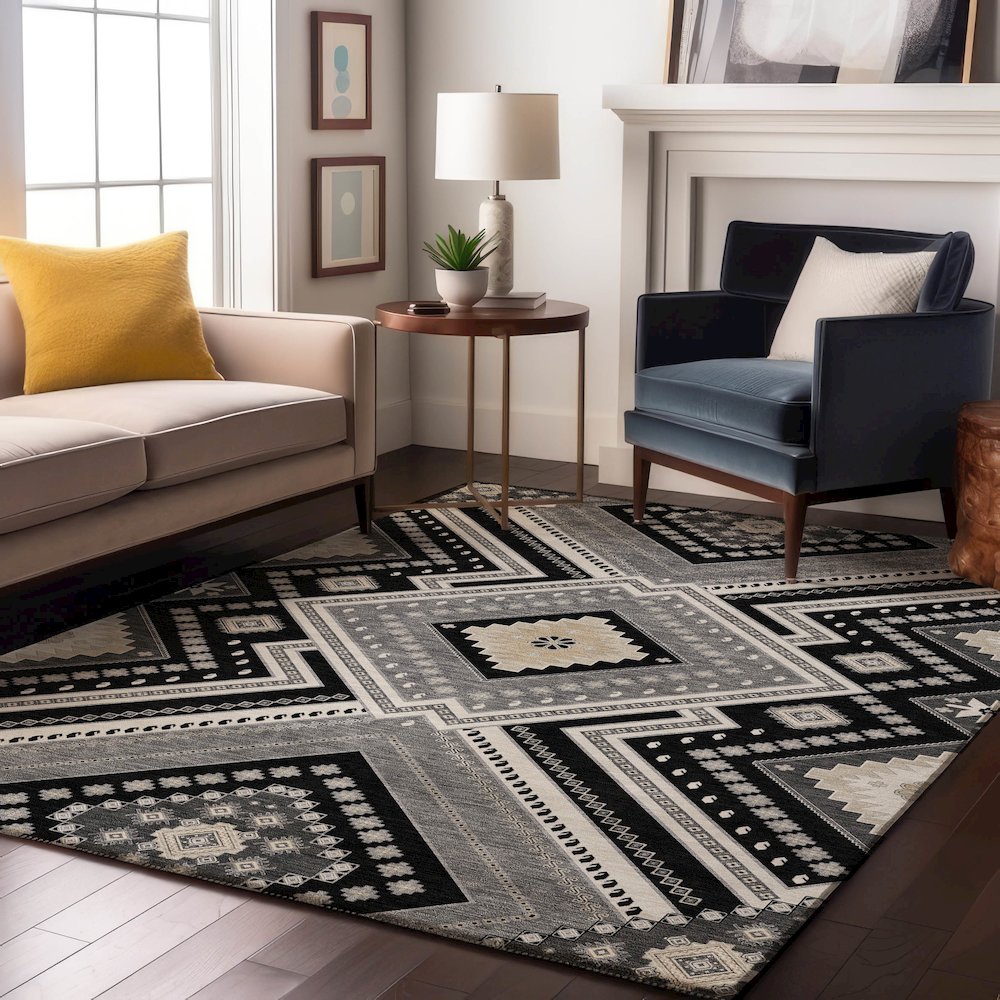 Premium Machine Washable Mayfield AMF1010 Black 3' x 5' Rug. Picture 5