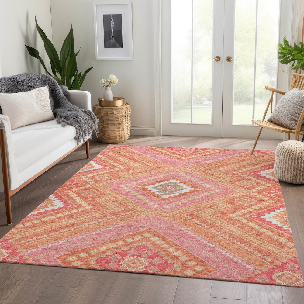 Premium Machine Washable Mayfield AMF1010 Coral 3' x 5' Rug. Picture 6