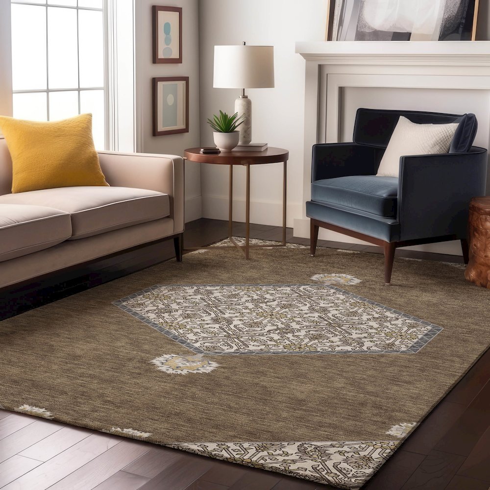 Premium Machine Washable Mayfield AMF1011 Brown 3' x 5' Rug. Picture 5