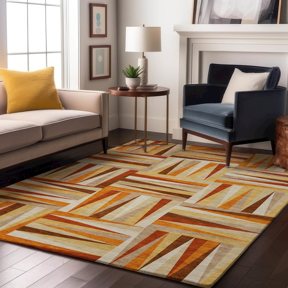 Premium Machine Washable Mayfield AMF1012 Orange 3' x 5' Rug. Picture 5