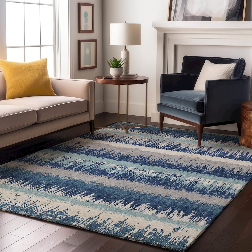 Premium Machine Washable Mayfield AMF1013 Blue 3' x 5' Rug. Picture 5
