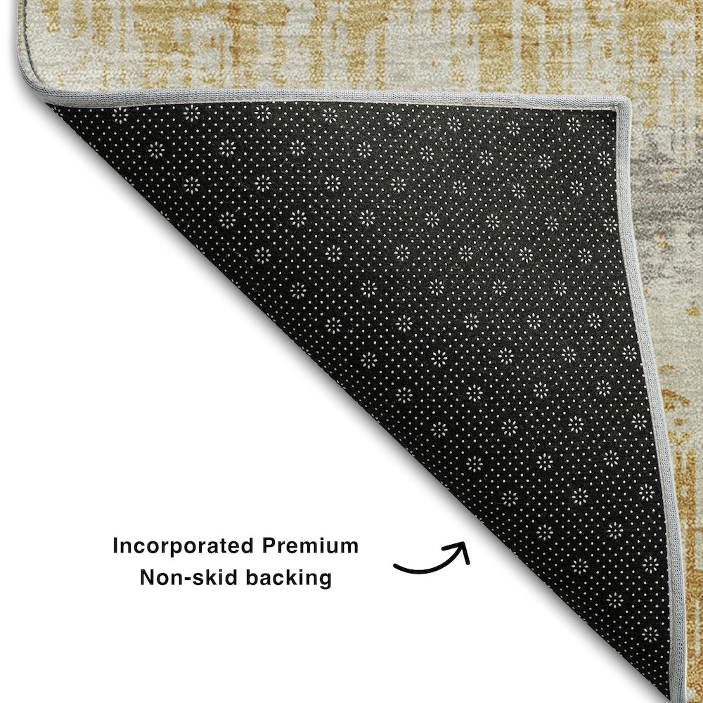 Premium Machine Washable Mayfield AMF1013 Gold 2'3" x 7'6" Runner Rug. Picture 2
