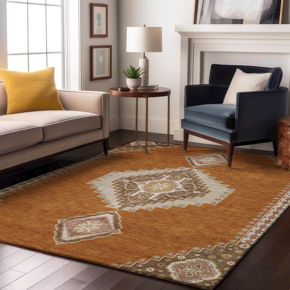Premium Machine Washable Mayfield AMF1014 Copper 3' x 5' Rug. Picture 5