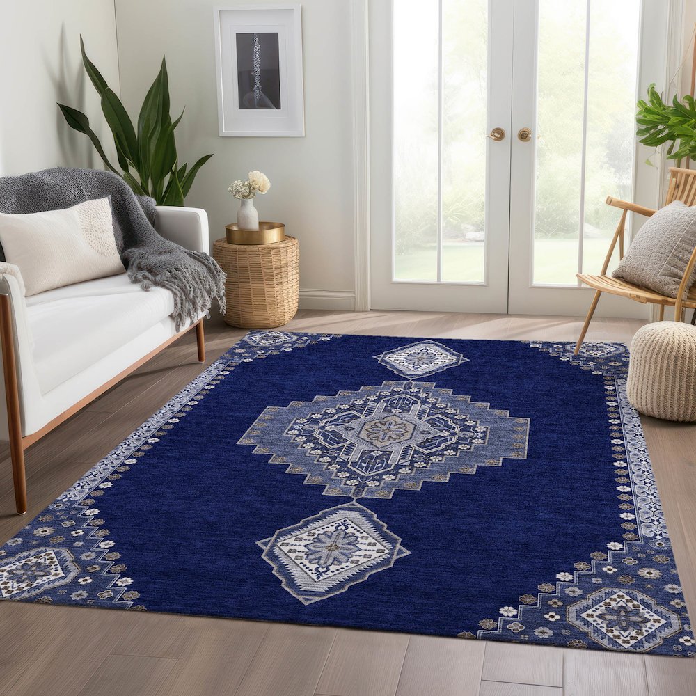 Premium Machine Washable Mayfield AMF1014 Navy 3' x 5' Rug. Picture 6