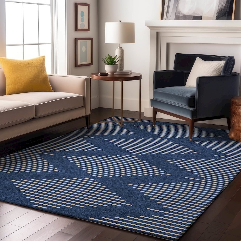 Premium Machine Washable Mayfield AMF1016 Navy 3' x 5' Rug. Picture 5