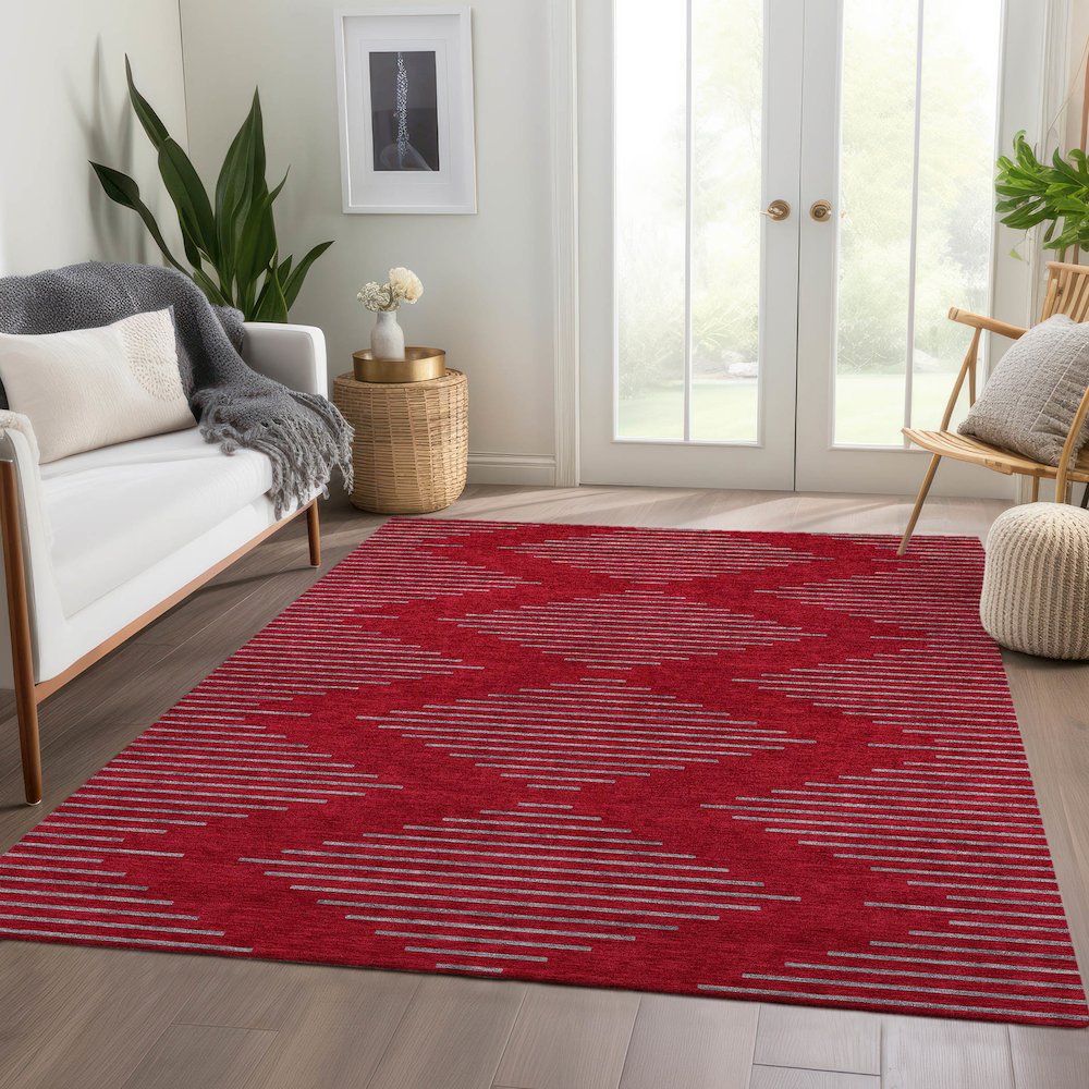 Premium Machine Washable Mayfield AMF1017 Red 3' x 5' Rug. Picture 6