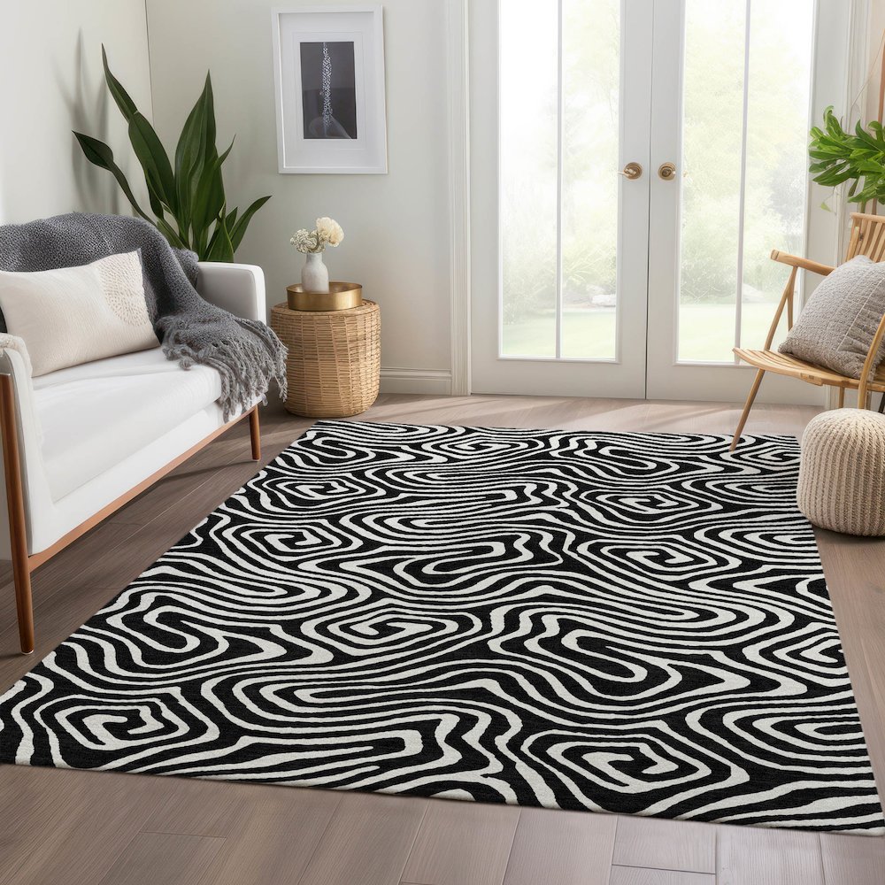 Premium Machine Washable Mayfield AMF1020 Black 3' x 5' Rug. Picture 6
