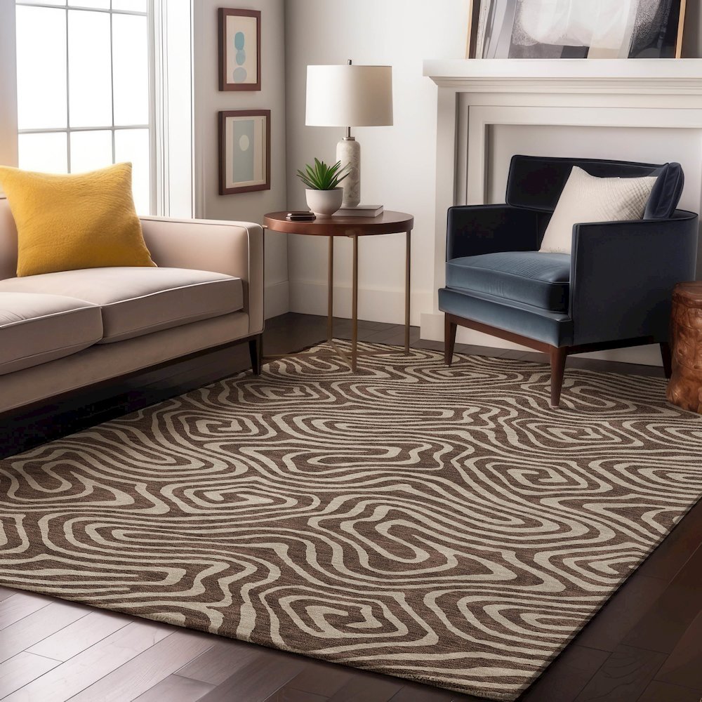 Premium Machine Washable Mayfield AMF1020 Brown 3' x 5' Rug. Picture 5