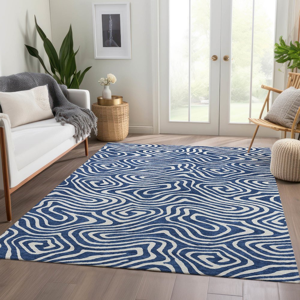 Premium Machine Washable Mayfield AMF1020 Navy 3' x 5' Rug. Picture 6