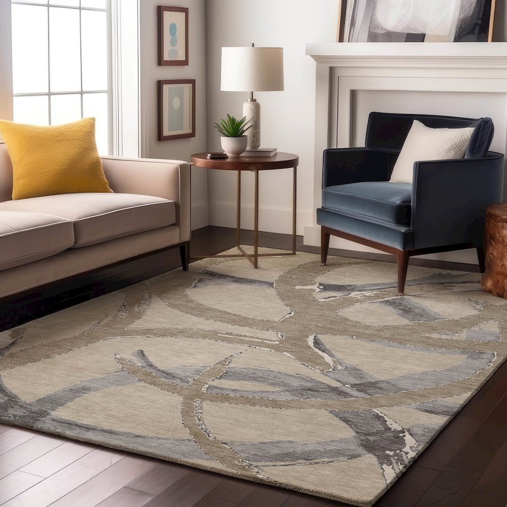 Premium Machine Washable Mayfield AMF1022 Beige 3' x 5' Rug. Picture 5