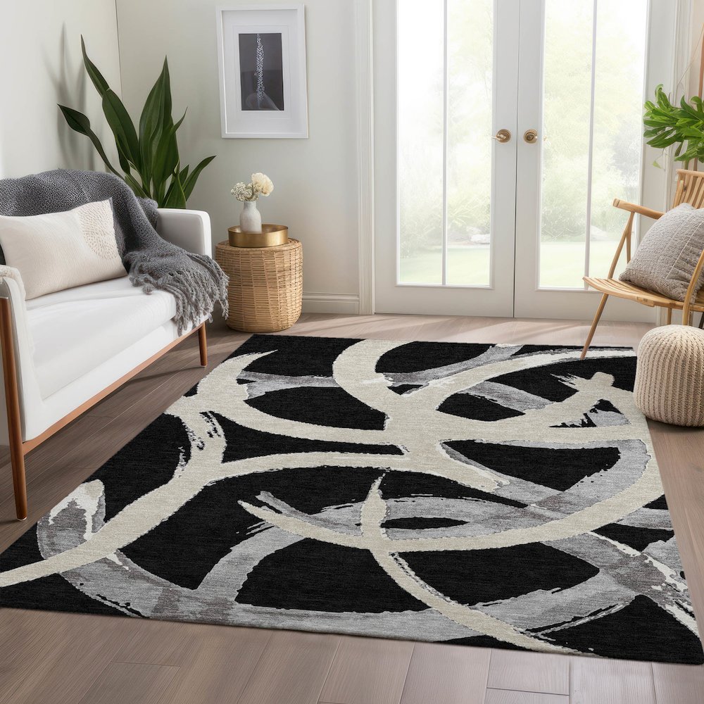 Premium Machine Washable Mayfield AMF1022 Black 3' x 5' Rug. Picture 6