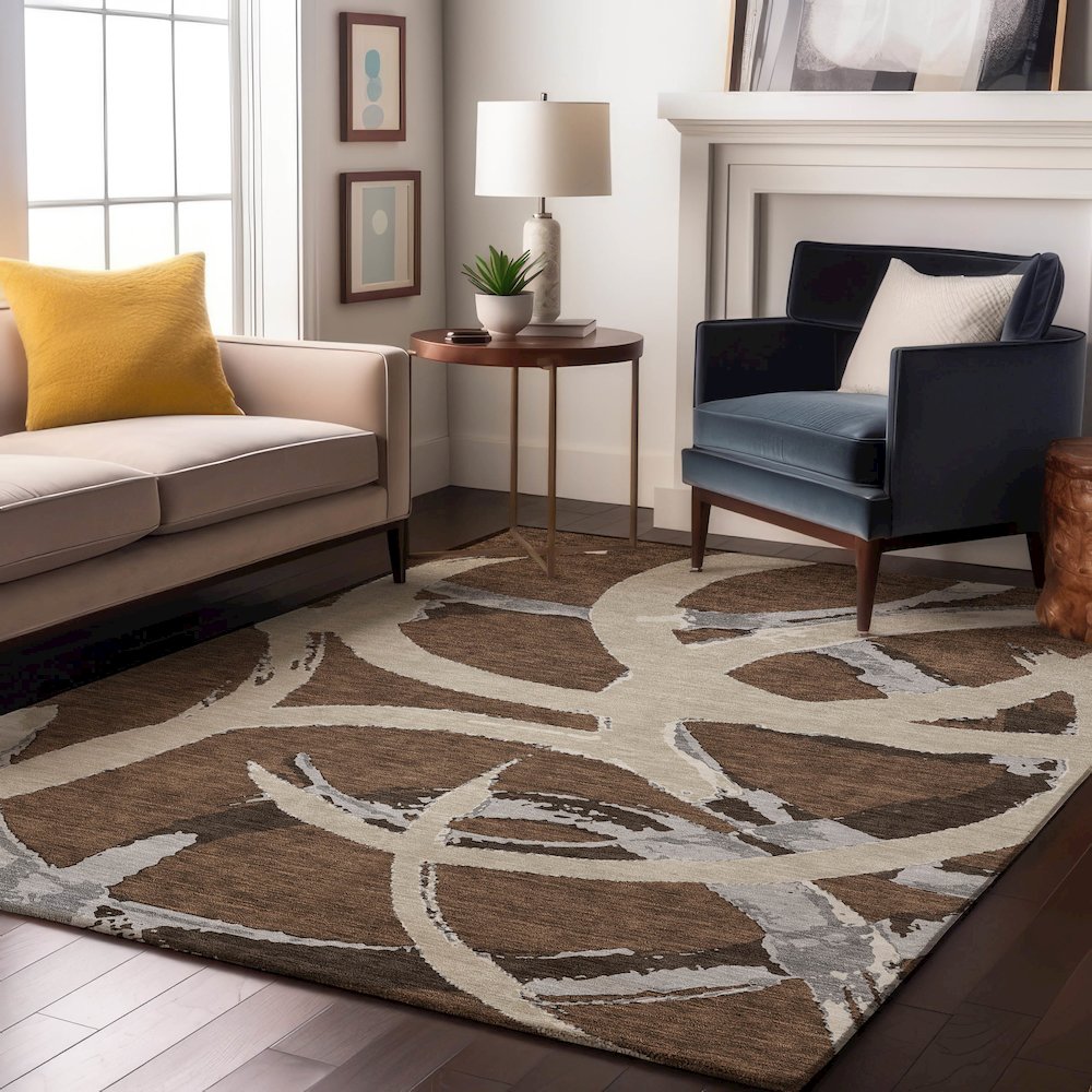 Premium Machine Washable Mayfield AMF1022 Brown 3' x 5' Rug. Picture 5