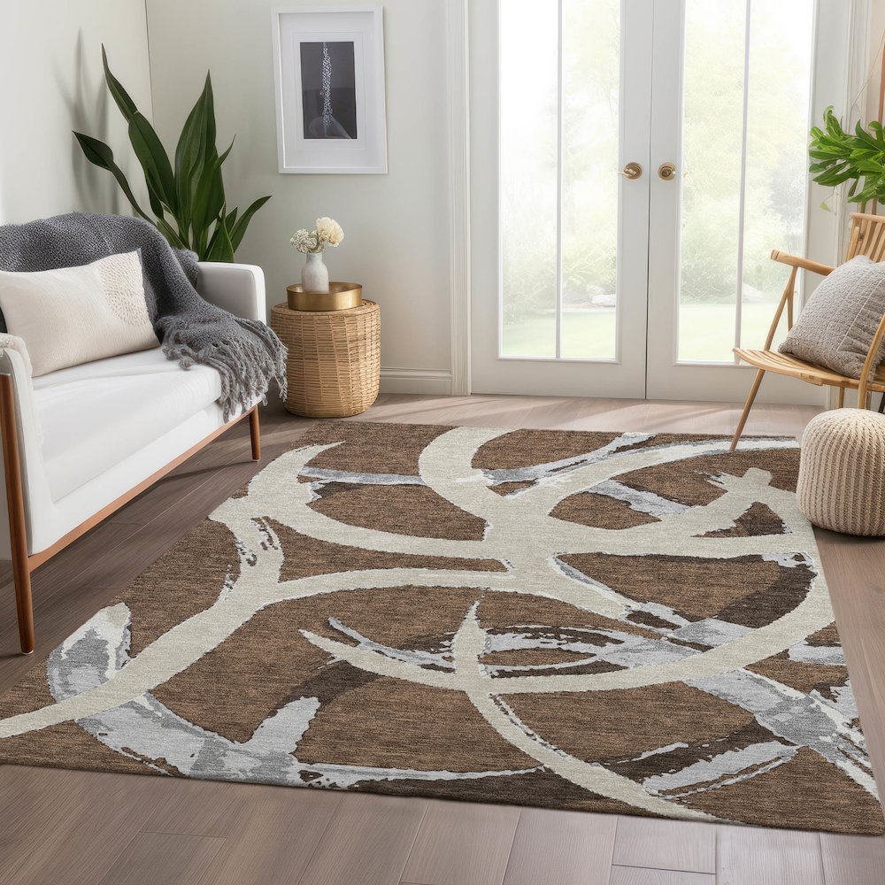 Premium Machine Washable Mayfield AMF1022 Brown 3' x 5' Rug. Picture 6