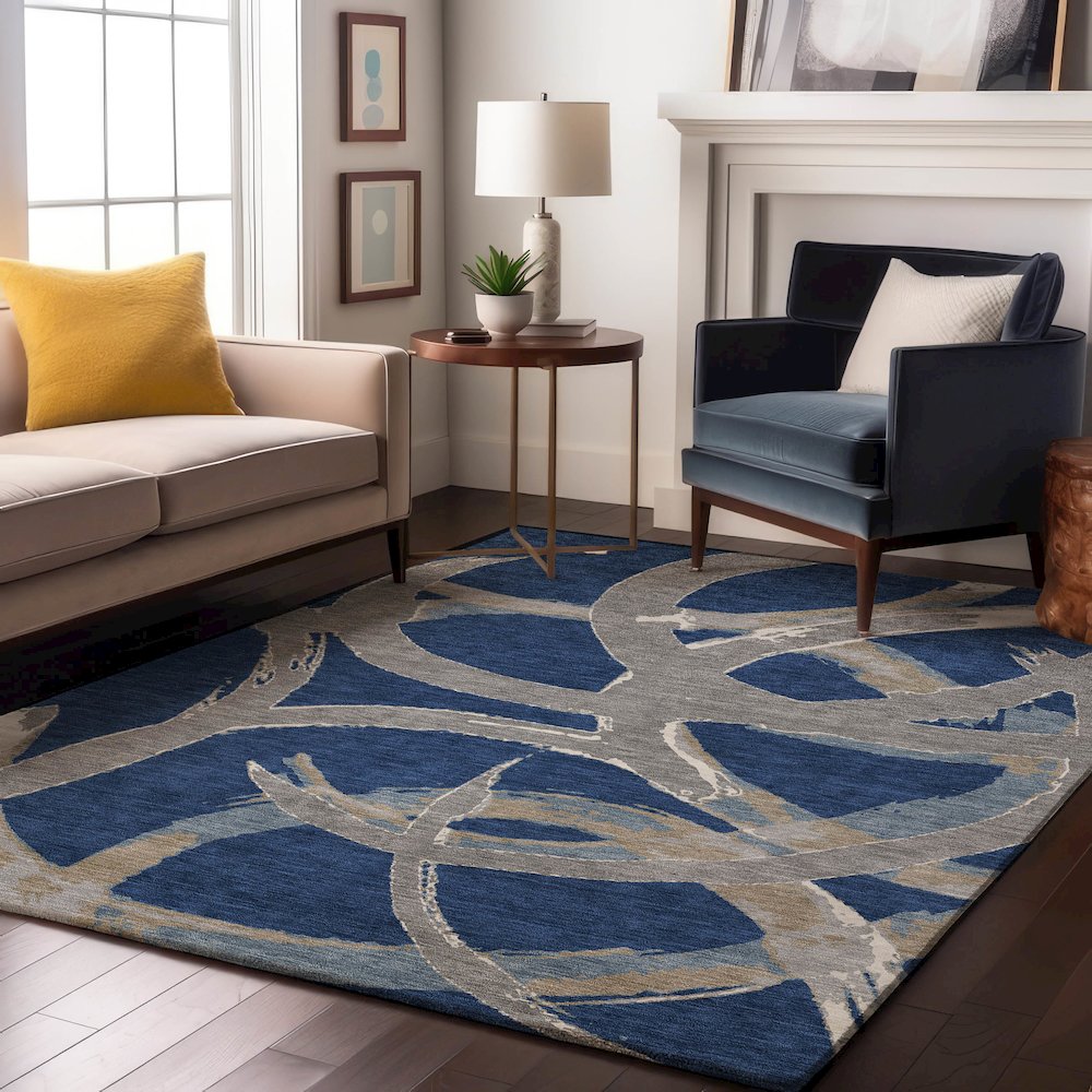 Premium Machine Washable Mayfield AMF1022 Navy 3' x 5' Rug. Picture 5