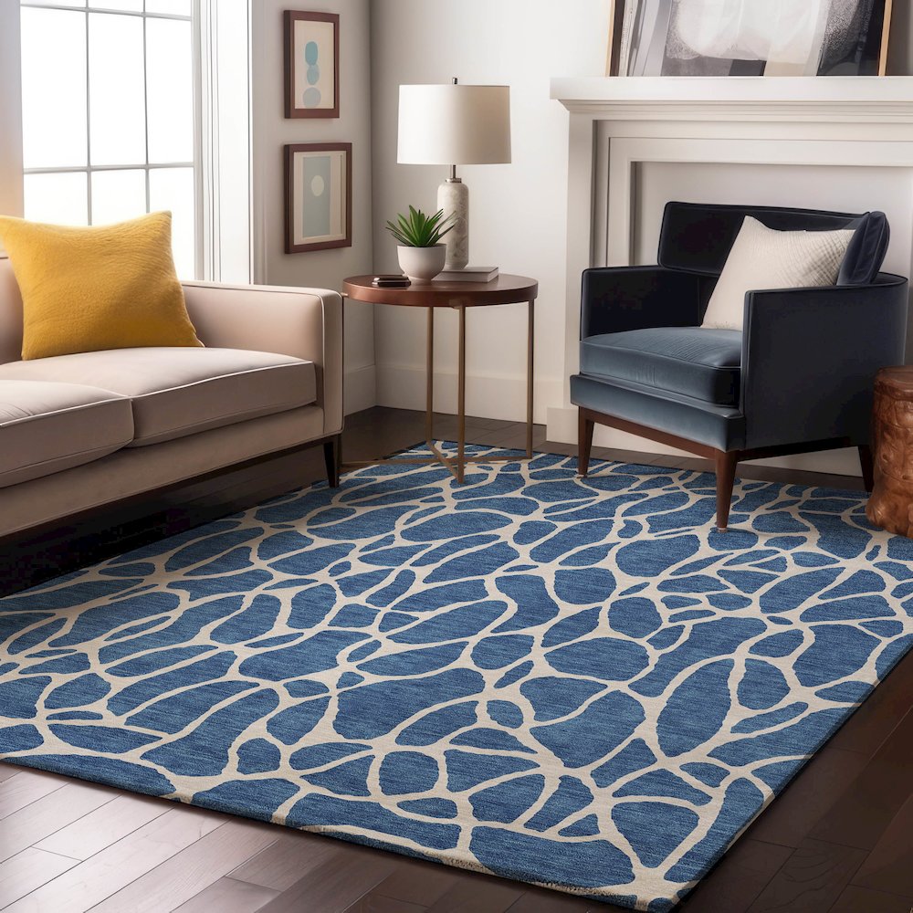 Premium Machine Washable Mayfield AMF1024 Blue 3' x 5' Rug. Picture 5