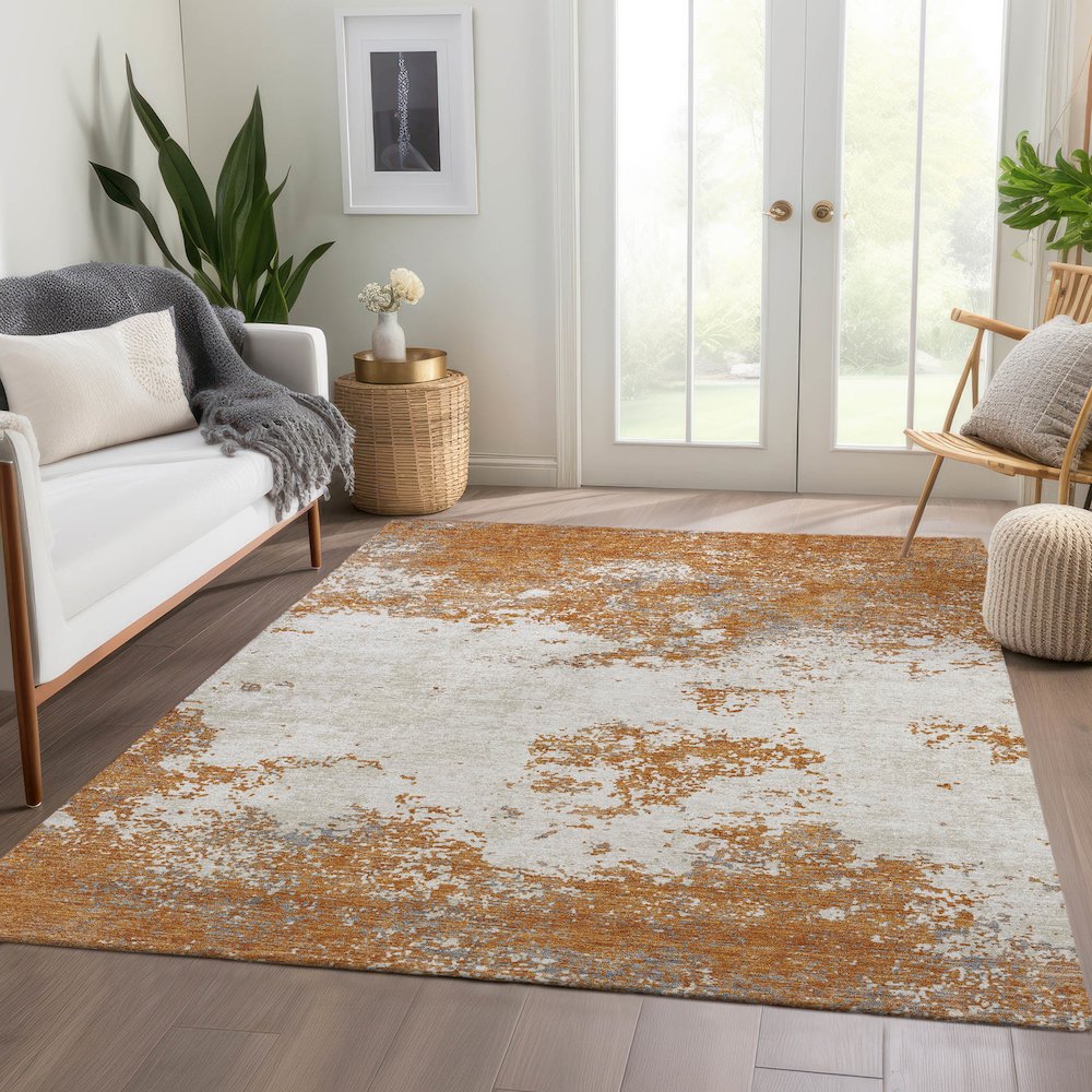 Premium Machine Washable Mayfield AMF1027 Copper 3' x 5' Rug. Picture 6