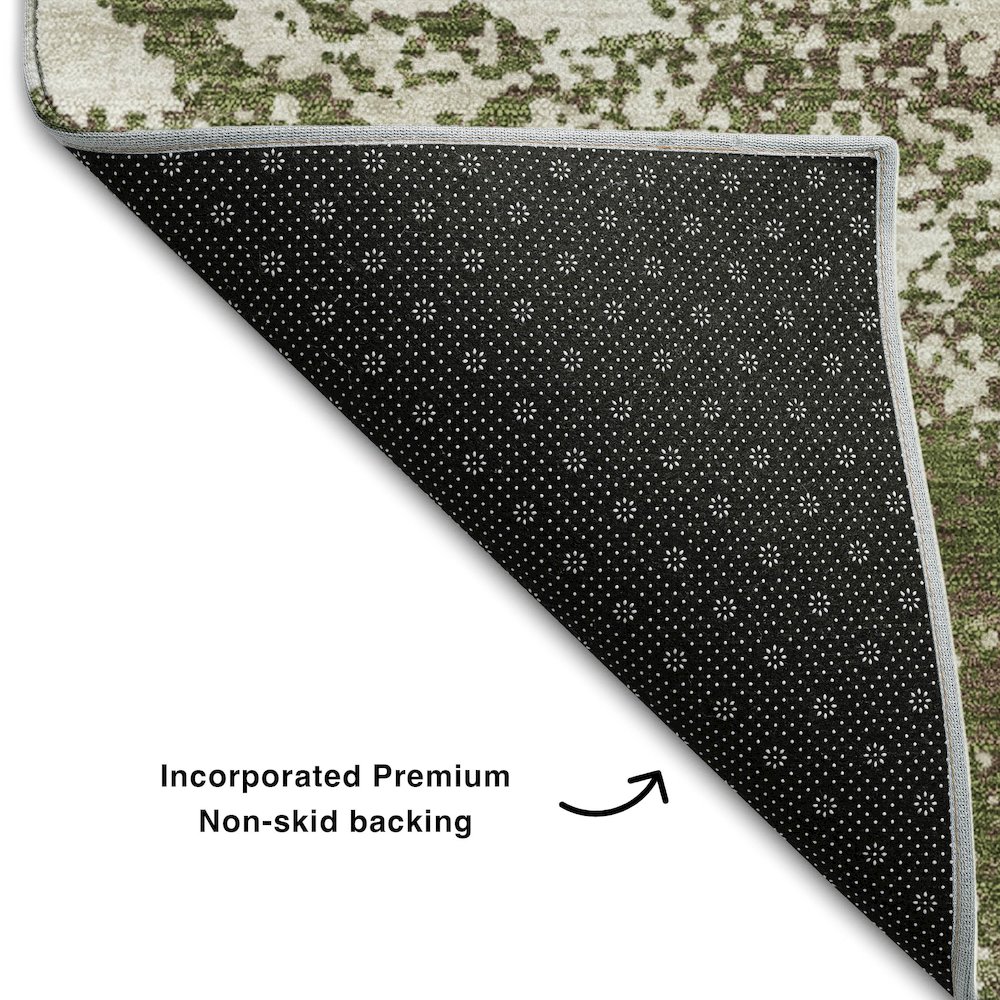 Premium Machine Washable Mayfield AMF1027 Olive 2'3" x 7'6" Runner Rug. Picture 2