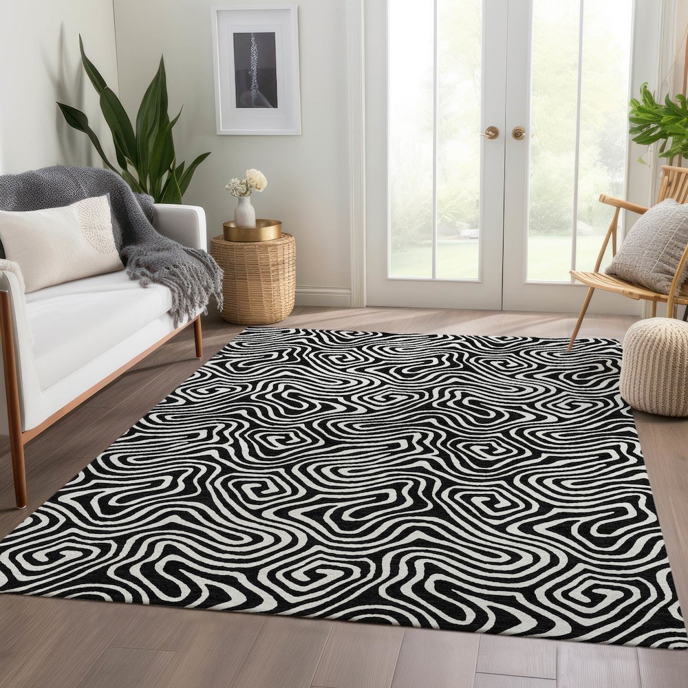 Premium Machine Washable Mayfield AMF1030 Black 3' x 5' Rug. Picture 6