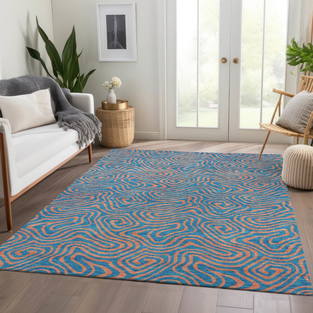 Premium Machine Washable Mayfield AMF1031 Teal 3' x 5' Rug. Picture 6