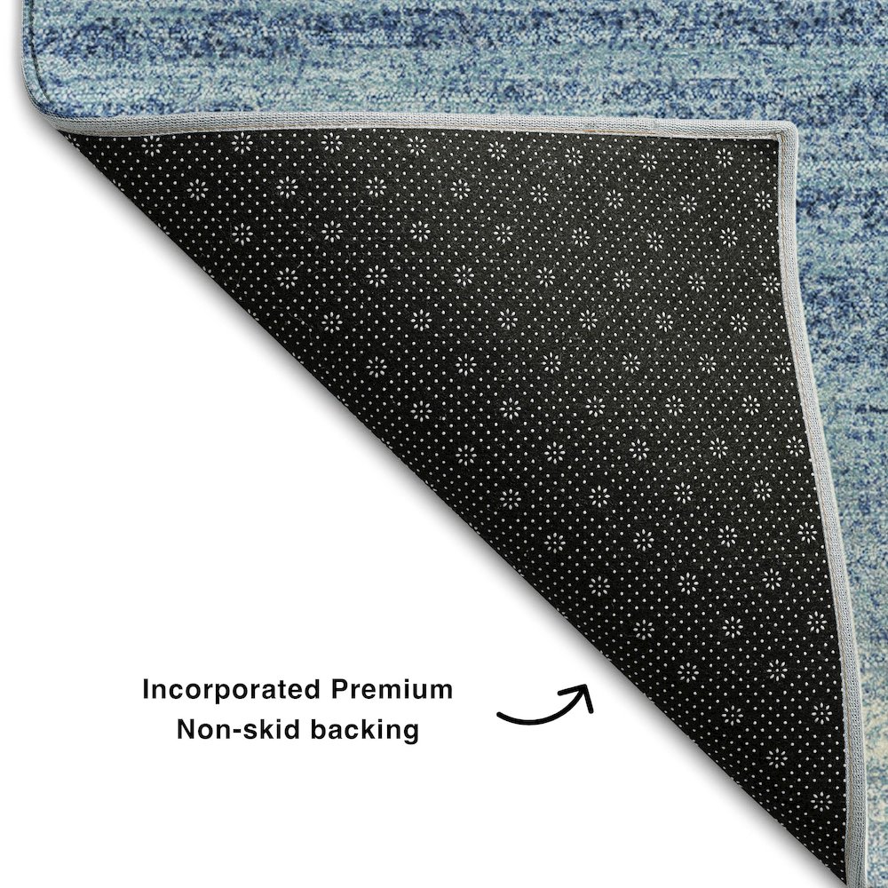 Premium Machine Washable Mayfield AMF1033 Blue 2'3" x 7'6" Runner Rug. Picture 2