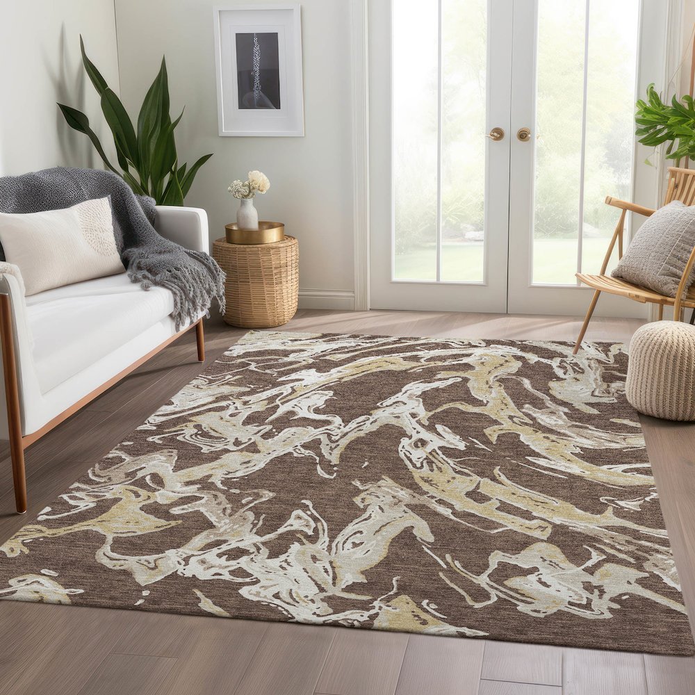 Premium Machine Washable Mayfield AMF1035 Brown 3' x 5' Rug. Picture 6