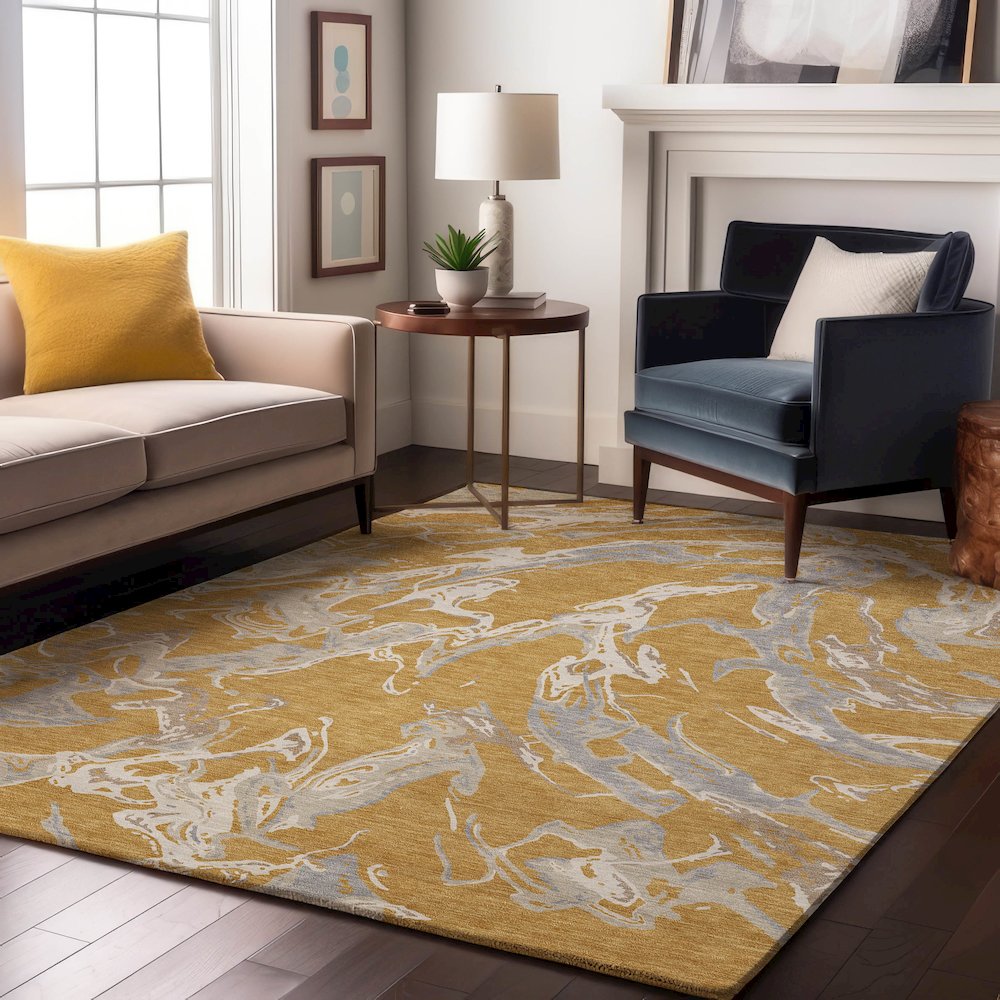 Premium Machine Washable Mayfield AMF1035 Gold 3' x 5' Rug. Picture 5