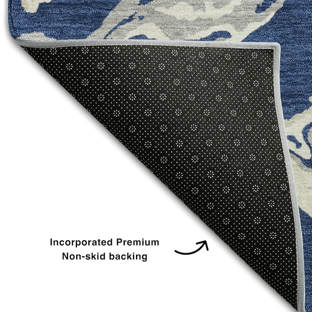 Premium Machine Washable Mayfield AMF1035 Navy 2'3" x 7'6" Runner Rug. Picture 2