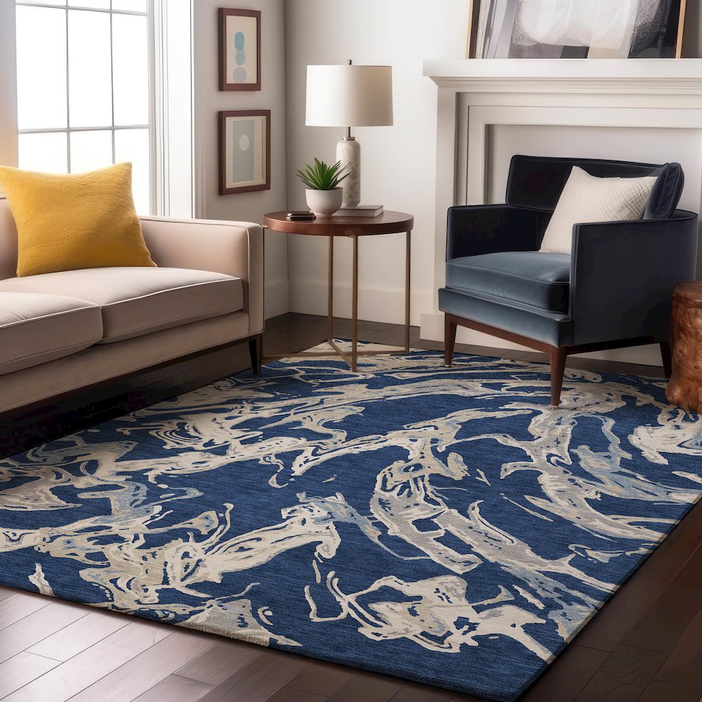 Premium Machine Washable Mayfield AMF1035 Navy 3' x 5' Rug. Picture 5