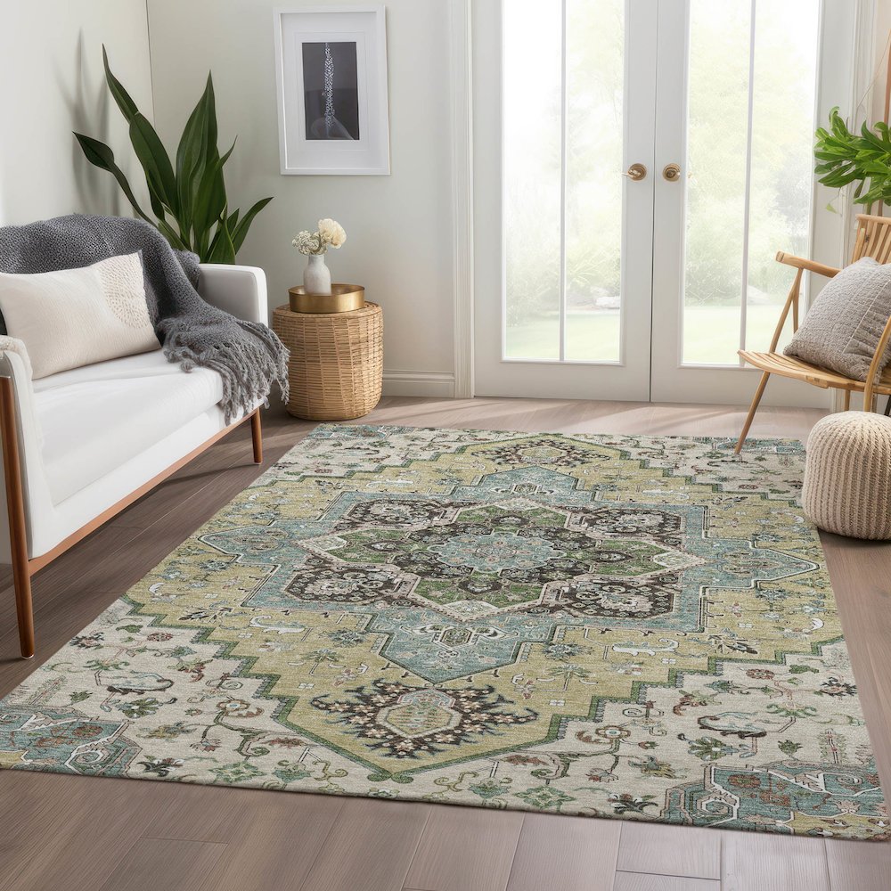 Premium Machine Washable Mayfield AMF1036 Beige 3' x 5' Rug. Picture 6