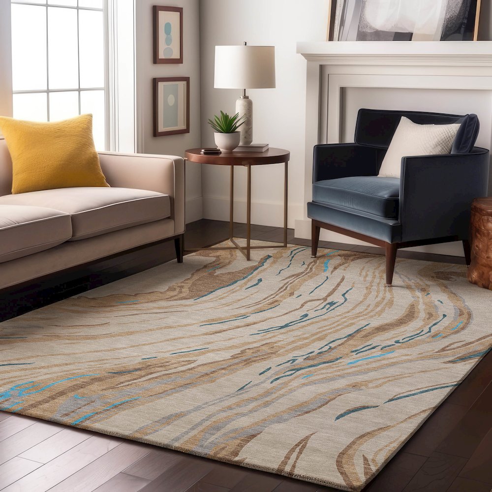 Premium Machine Washable Mayfield AMF1037 Beige 3' x 5' Rug. Picture 5