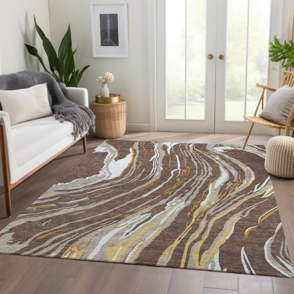 Premium Machine Washable Mayfield AMF1037 Brown 3' x 5' Rug. Picture 6