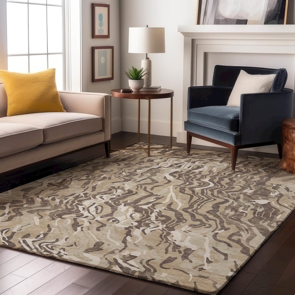 Premium Machine Washable Mayfield AMF1038 Beige 3' x 5' Rug. Picture 5