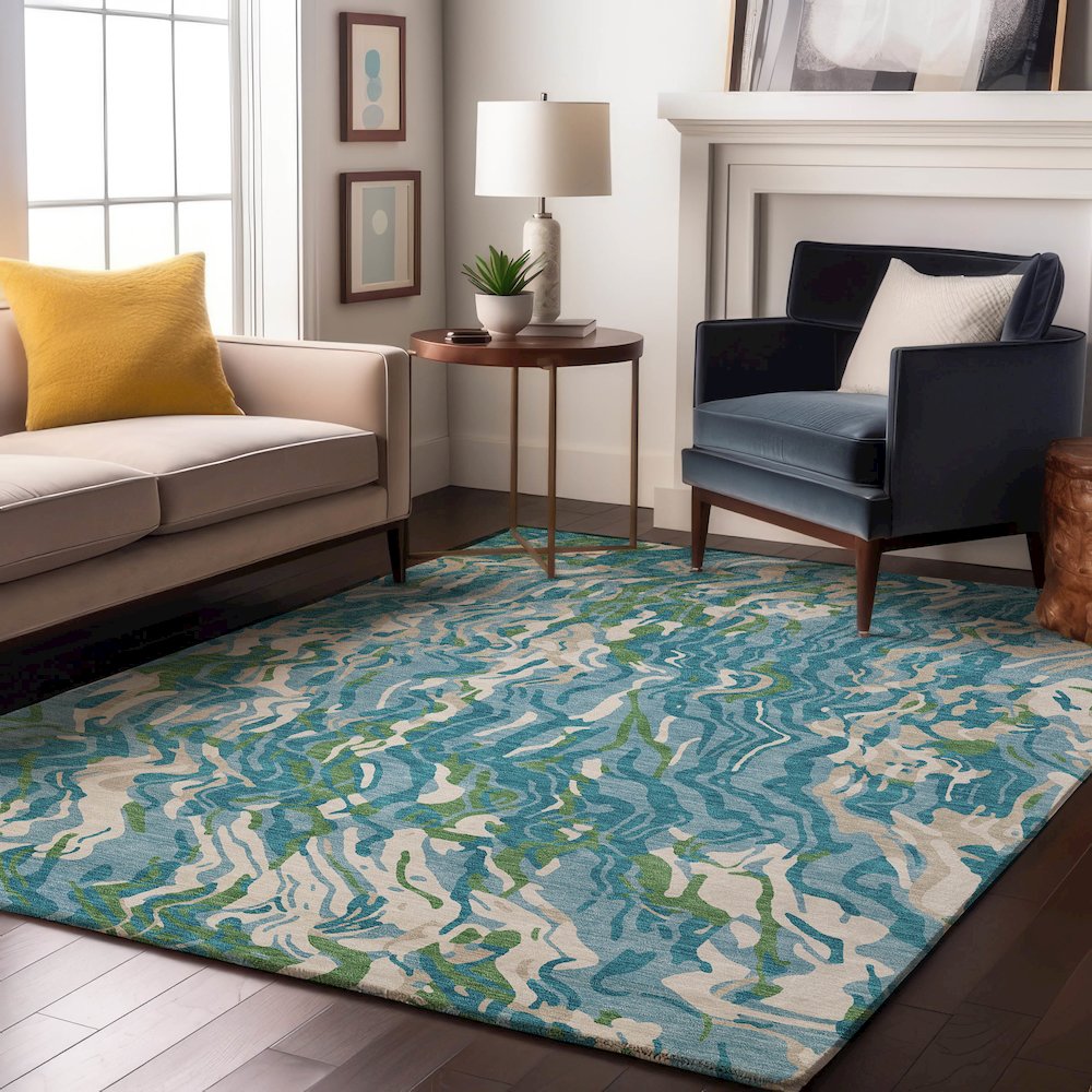 Premium Machine Washable Mayfield AMF1038 Teal 3' x 5' Rug. Picture 5