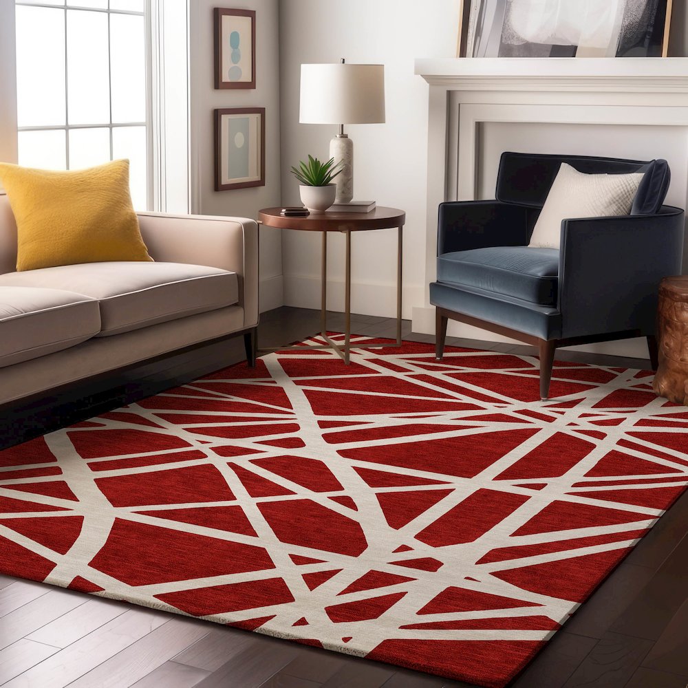Premium Machine Washable Mayfield AMF1040 Red 3' x 5' Rug. Picture 5