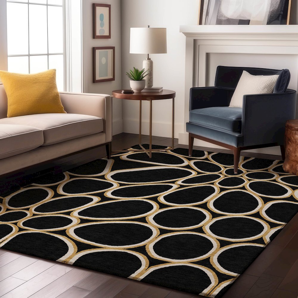 Premium Machine Washable Mayfield AMF1041 Black 3' x 5' Rug. Picture 5