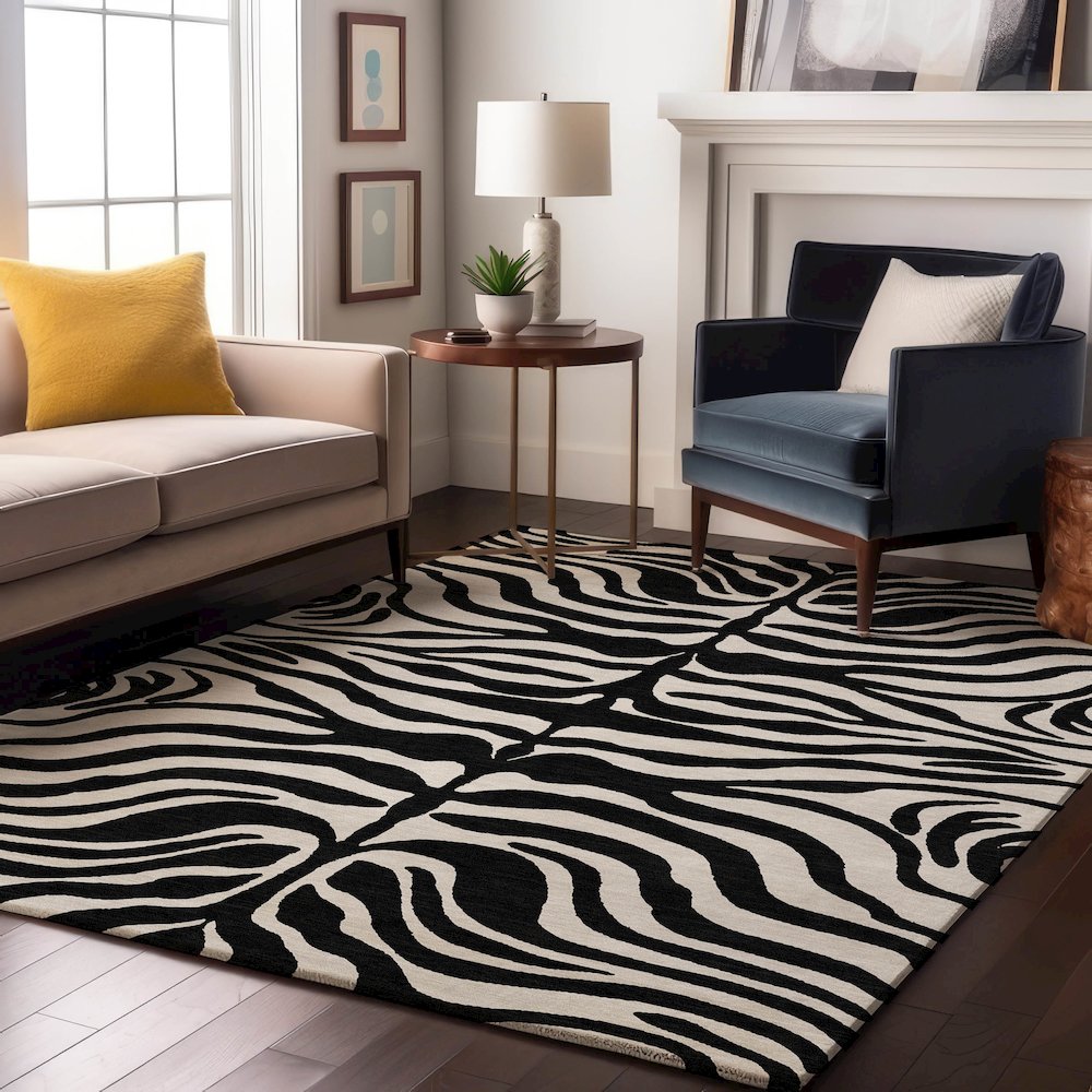 Premium Machine Washable Mayfield AMF1042 Black 3' x 5' Rug. Picture 5