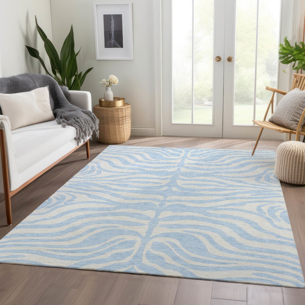Premium Machine Washable Mayfield AMF1042 Sky 3' x 5' Rug. Picture 6