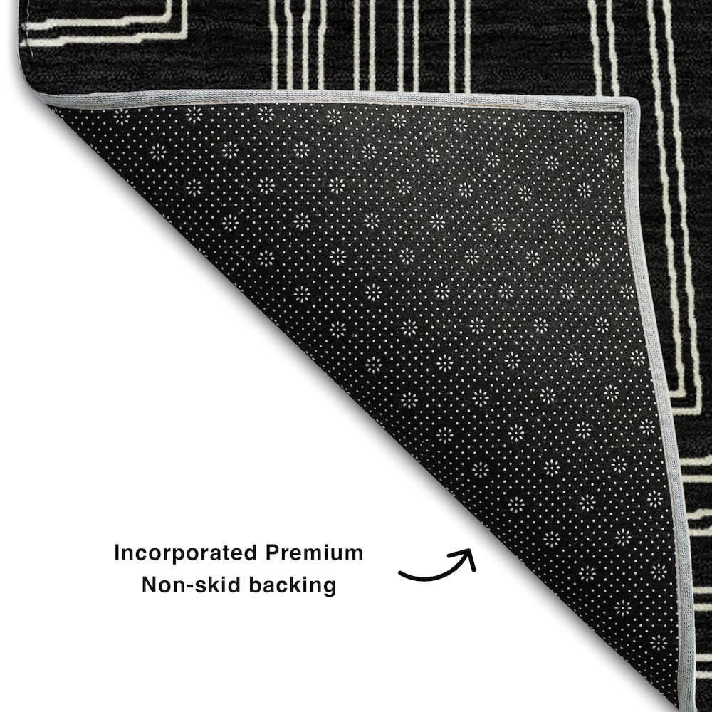 Premium Machine Washable Mayfield AMF1045 Black 2'3" x 7'6" Runner Rug. Picture 2