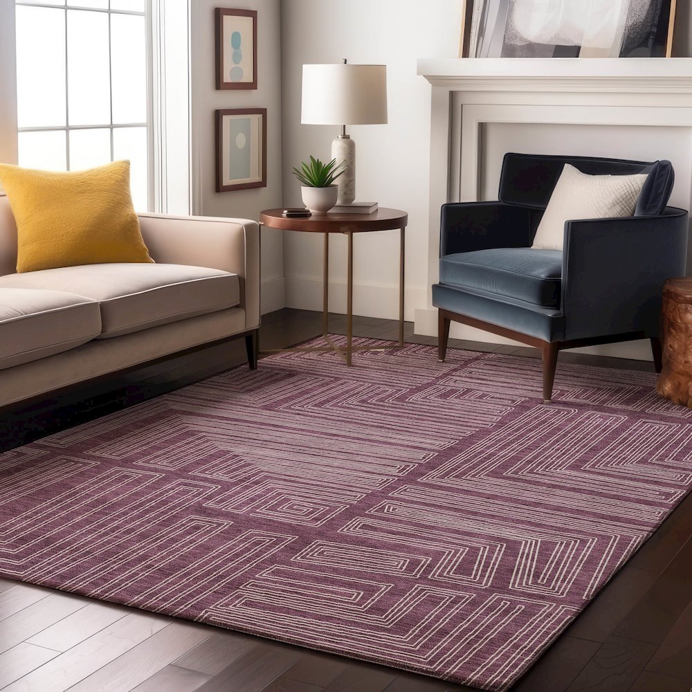 Premium Machine Washable Mayfield AMF1045 Eggplant 3' x 5' Rug. Picture 5