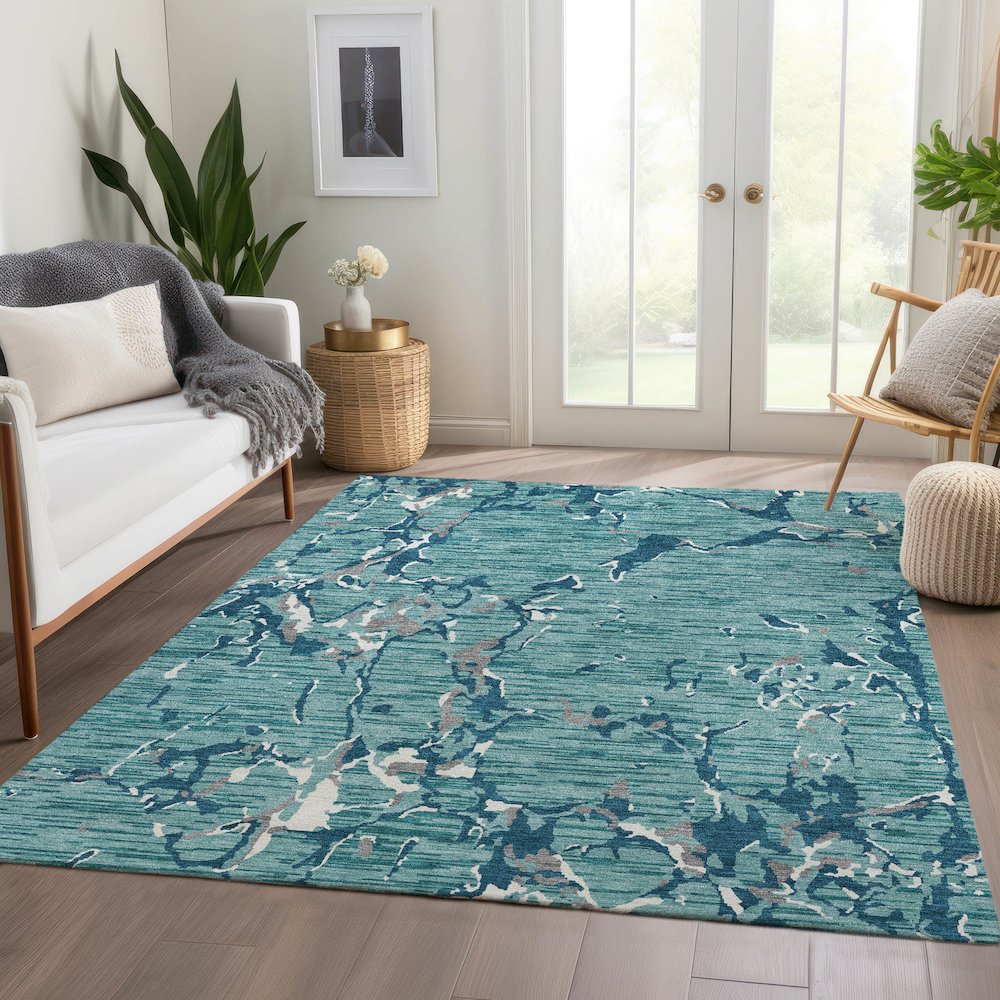 Premium Machine Washable Mayfield AMF1046 Teal 3' x 5' Rug. Picture 6
