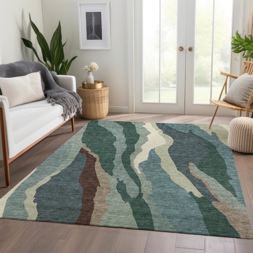 Premium Machine Washable Mayfield AMF1047 Sage 3' x 5' Rug. Picture 6