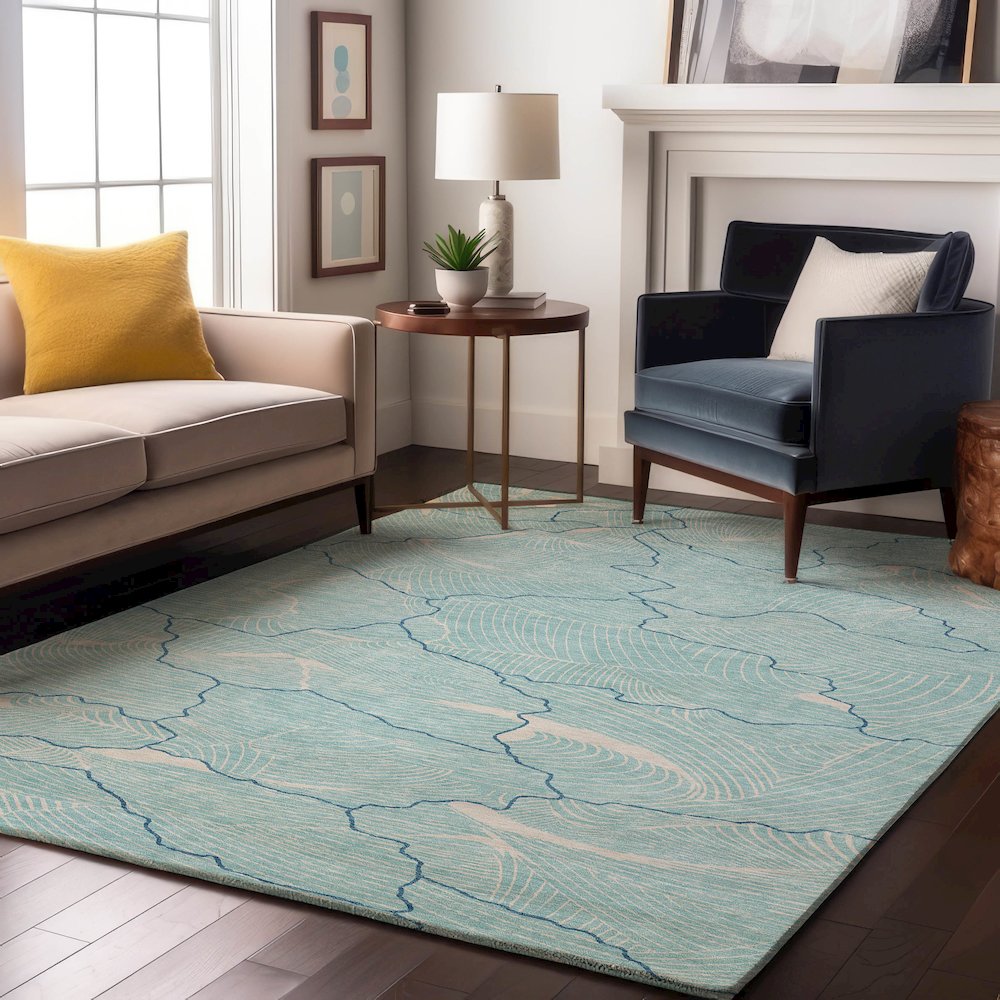 Premium Machine Washable Mayfield AMF1048 Aqua 3' x 5' Rug. Picture 5