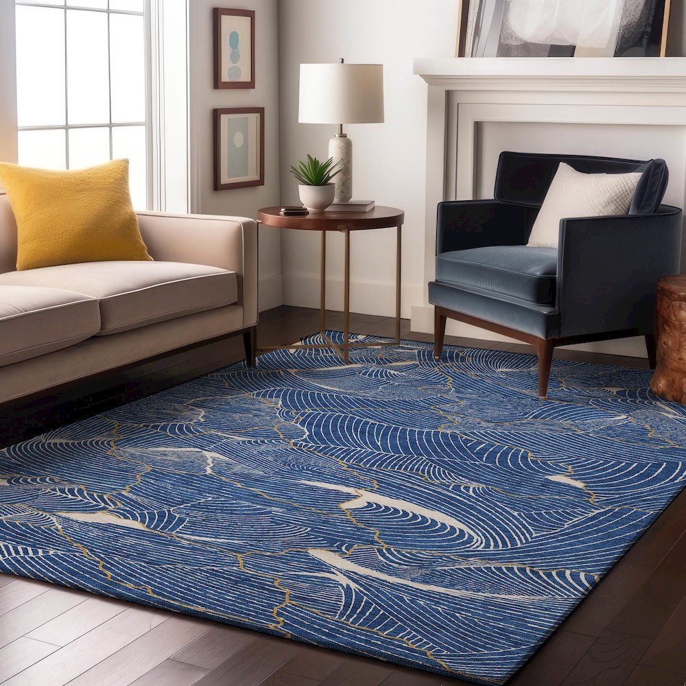 Premium Machine Washable Mayfield AMF1048 Blue 3' x 5' Rug. Picture 5